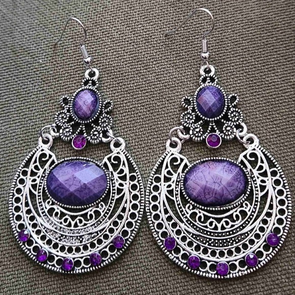 Any 4/$25! Antiqued Silver Purple Gem Boho Earrings - Picture 2 of 6